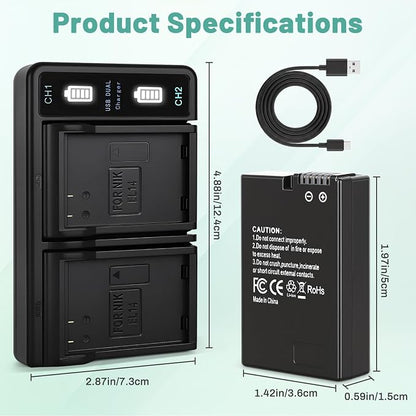 EN-EL14 EN-EL14a Battery and Dual LED Charger Compatible - Image 2