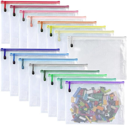 Oaimyy-16 PCS-9 x 12 inches-Mesh Zipper Pouch, Plastic Zip File Folders Puzzle by Oaimyy