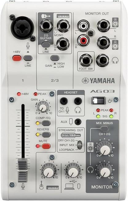 Yamaha AG03MK2 White 6-Channel Live Streaming Loopback Mixer/USB Interface by Yamaha
