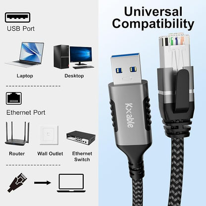 USB to Ethernet Cable 1 FT, USB 3.0 A Male to RJ45 Male Cord, Directly Connected - Image 6
