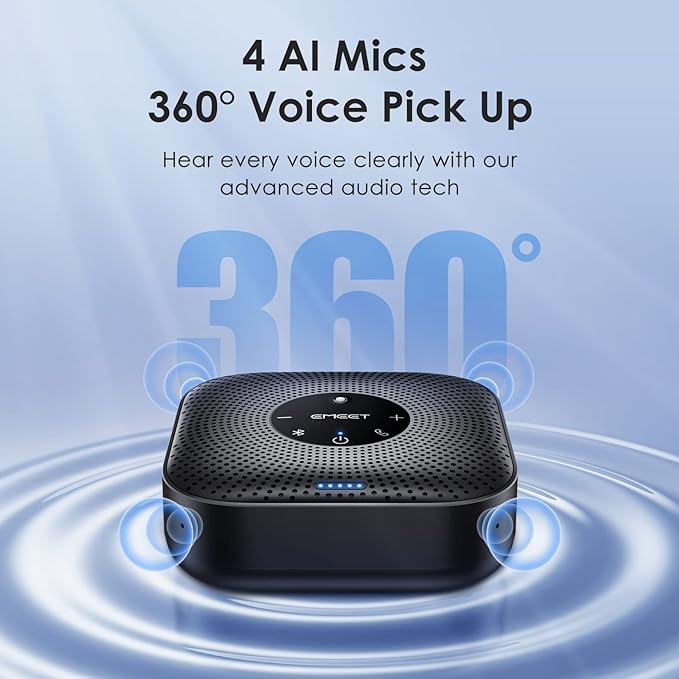 EMEET Conference Speakerphone M0 Plus, 4 AI Mics 360° Voice Pickup, Noise - Image 2