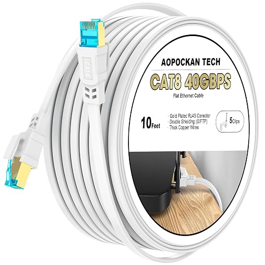 AOPOCKAN TECH Cat 8 Ethernet Cable 10 FT, Heavy Duty High Speed 40Gbps 2000Mhz by AOPOCKANTECHEthernetCables