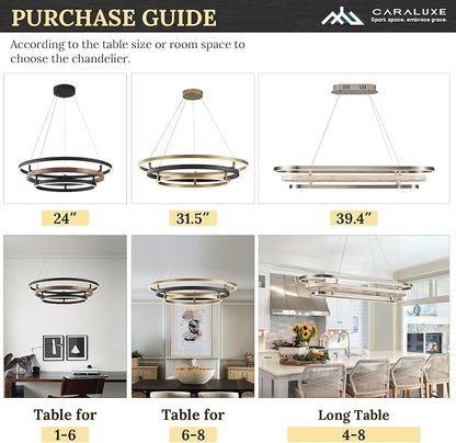 3 Ring LED Chandelier Black Gold Round Chandeliers Light Fixture 31in Dimmable - Image 4