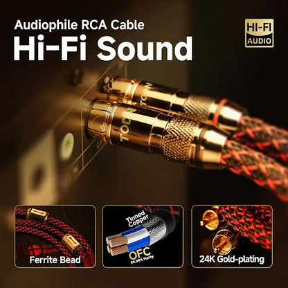 TODN Shielded RCA Audio Cables Audiophile 2Male to 2Male OFC RCA Stereo Cable - Image 5