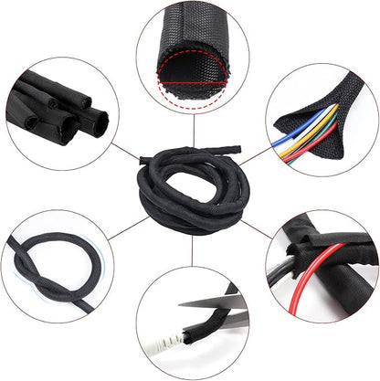 Black Braided Cable Management Sleeves Wire Loom Tubing Cord Protector - Image 8
