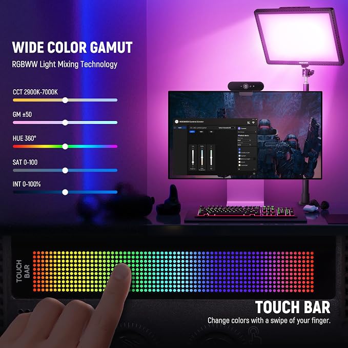 NEEWER GL1C RGB 15.5" Key Light, 48W Edge Lit Soft LED Video Panel Streaming - Image 4