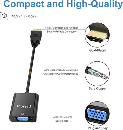 HDMI to VGA, 5 Pack, Uni-Directional Gold-Plated HDMI to VGA Adapter - Image 5