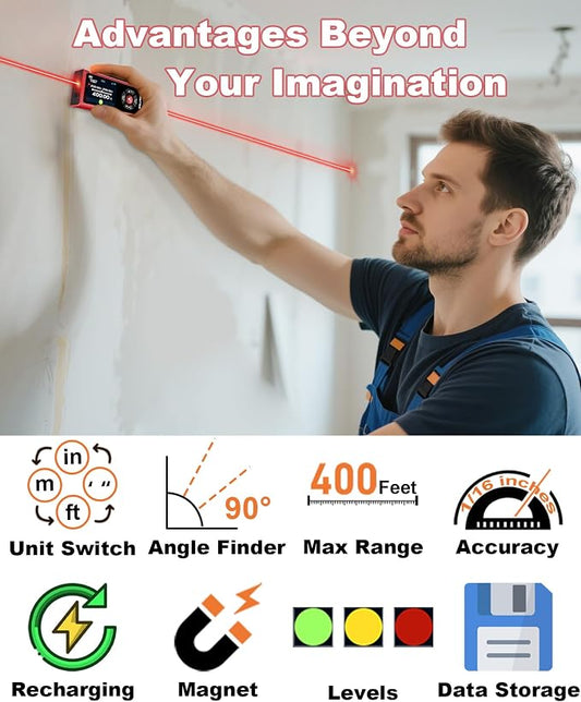 Dual Laser Measuring Tool 400Ft, Rechargeable Laser Measure Tool - Image 2