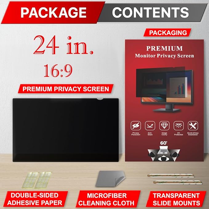 24 Inch Privacy Screen Filter for Widescreen 16:9 Monitor | Privacy Shield | - Image 4