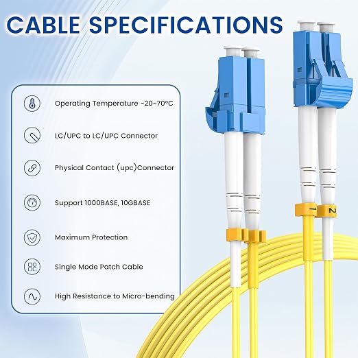 OS2 LC to LC Fiber Patch Cable 15m/50ft, Options 0.2m~200m, 1G/10Gb 9/125um - Image 5