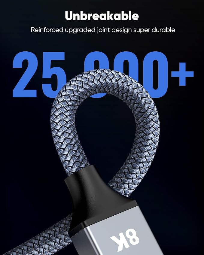 Capshi 25ft 8K 4K@120Hz HDMI Cable 2.1, 48Gbps High Speed Cord - Image 8