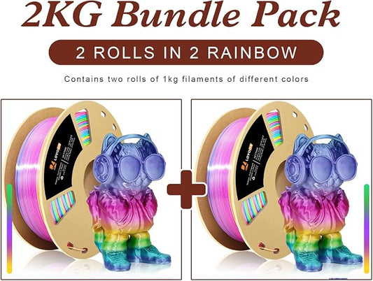 LOVOON 3D Printing Filament Bundle 2 KG, Silk Rainbow Gradient - Image 2