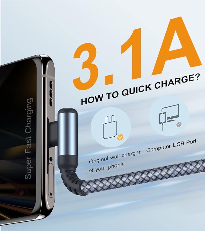 sweguard USB Type C iPhone 16 Pro Max Charger Cable Right Angle 3.1A Fast - Image 2