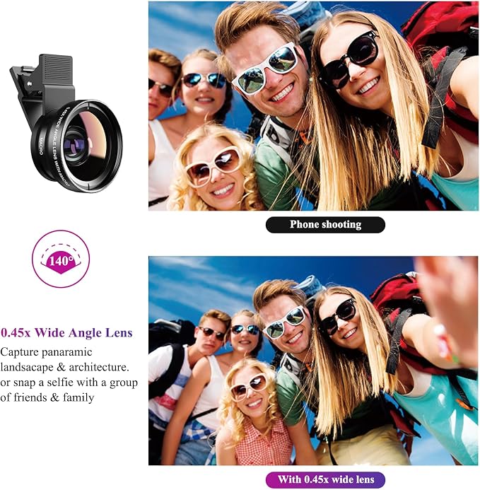 Apexel Phone Camera Lens, 2 in 1 Cell Phone Clip-on Lens Kit 0.45X Wide Angle - Image 3