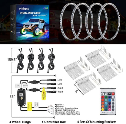 Nilight 4PCS 17.5inch Double Row LED Wheel Ring Lights RGB - Image 8