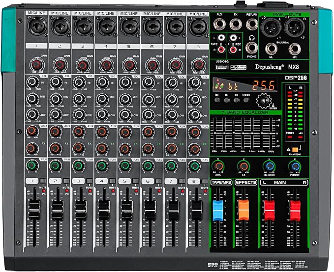 Depusheng MX8 8 Channel Sound Mixer Audio Mixing Console 48V 256DSP by Depusheng