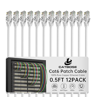 0.5 Foot Cat6 Patch Cables, Solid Pure Copper Patch Cord, Cat 6 Ethernet Cable by CatBose