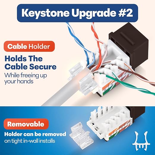 Everest 45° Angled RJ45 Cat6 Keystone Jacks 10-Pack in Brown - Image 4