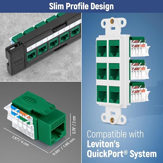 Everest 45° Angled RJ45 Cat6 Keystone Jacks 50-Pack in Green - Image 7
