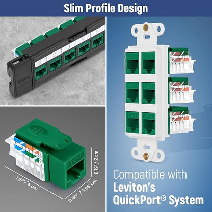 Everest 45° Angled RJ45 Cat6 Keystone Jacks 100-Pack in Green - Image 7