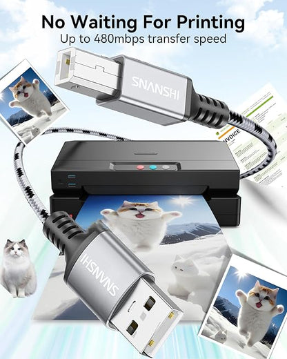 SNANSHI USB Printer Cable 6ft, Nylon Braided Printer Cable to USB Stable Wired - Image 8