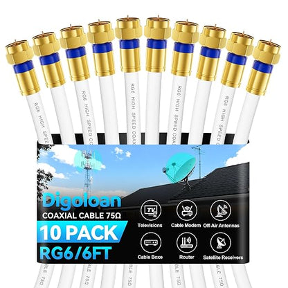 Coaxial Cable 6ft 10Pack, RG6 Coax Cable Cord Extender by Unknown