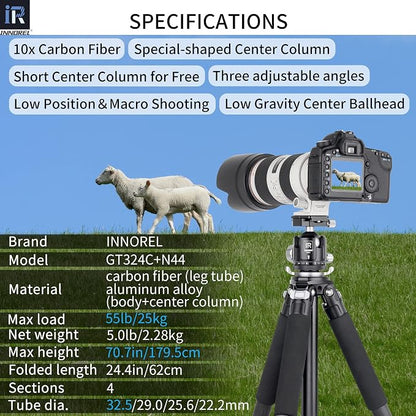 Carbon Fiber Camera Tripod-INNOREL GT324C Professional Compact Shooting Tripod - Image 2