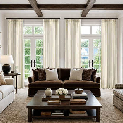 Cream Beige Pinch Pleated Linen Curtains 102 Inch 4 Panels Set - Image 8