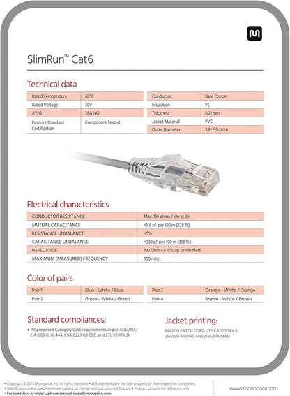 Monoprice Cat6 Ethernet Patch Cable, Snagless RJ45, CMR Riser Rated, Pure Bare - Image 7