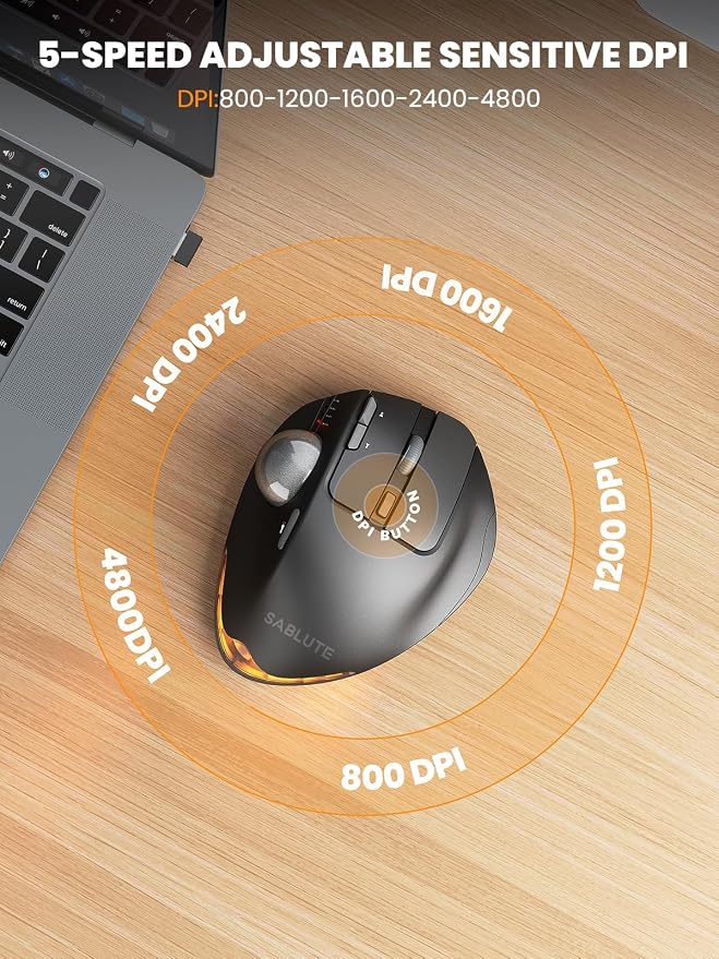 SABLUTE Wireless Trackball Mouse, Ergonomic Bluetooth Rechargeable Computer - Image 5