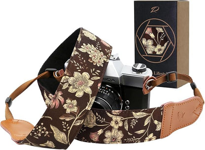 Padwa Lifestyle Japanese Brown Printed Floral Camera Strap by PadwaLifestyleCameraStrap