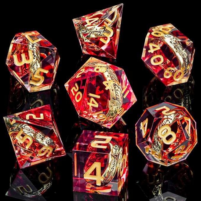 Magic Golden Ring DND Dice Set Sharp Edge Red Resin Dice - Image 2