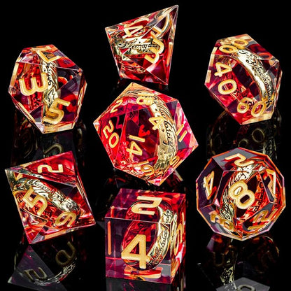 Magic Golden Ring DND Dice Set Sharp Edge Red Resin Dice - Image 2