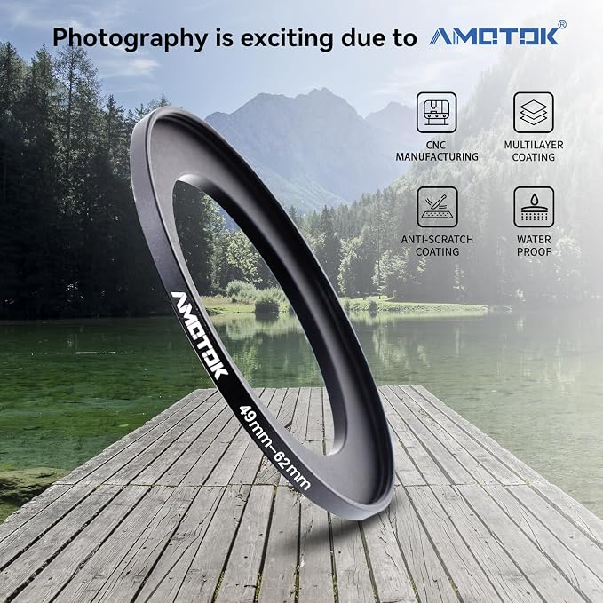 49mm Lens to 62mm Camera Lens Adapter, 49mm to 62mm Filter Step-Up Adapter Ring - Image 2