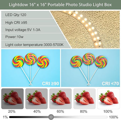 Lightdow 16"x16"x12" Photo Studio Light Box Photography - Image 4