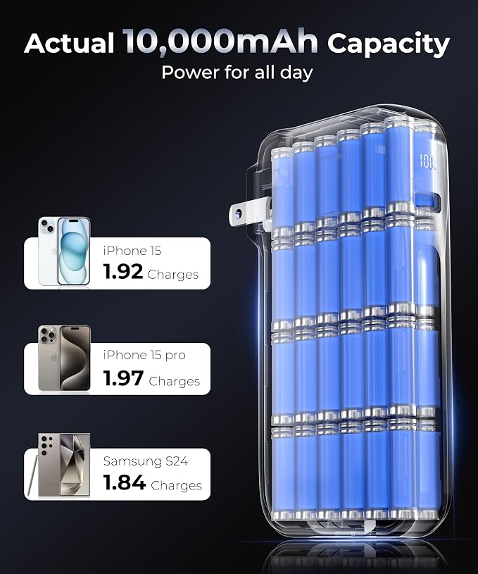 1 Pack Portable Charger with Built-in USB-C Cable & Plug, 000mAh 5V/4.5A Power - Image 4
