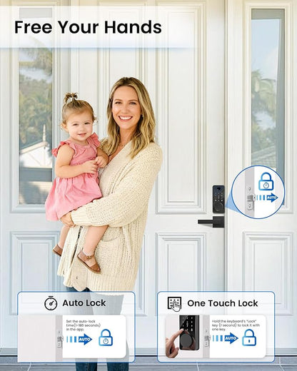 Smart Deadbolt Lock with 2 Handle Set, 5-in-1 Keyless Entry Door Lock with - Image 6