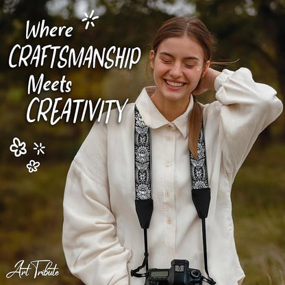 Art Tribute Camera Strap, Vintage Embroidered Neck Shoulder & Crossbody Camera - Image 8