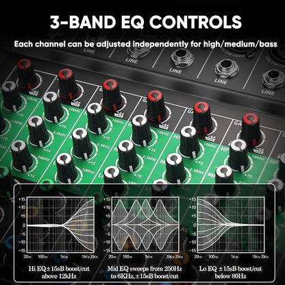 8 Channel Audio Mixer, Professional DJ Mixer Board Sound Music Mixing Console - Image 3