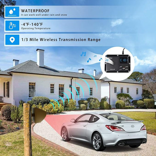 Solar Driveway Alarm Wireless Outside 1800ft Range, Outdoor Motion Sensor & - Image 2