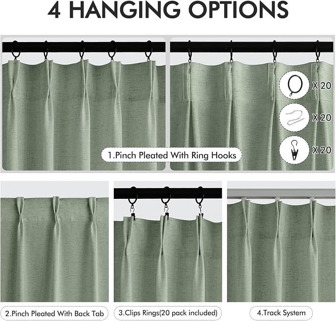 Memory Trained Pinch Pleated Curtains 92 Inches Long, Viral Linen Pinch Pleat - Image 6