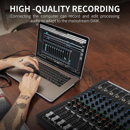 XTUGA 12 Channel Audio Mixer Sound Board Mixing Console, Audio Interface PC USB - Image 3