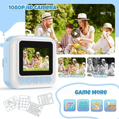 Kid Camera for Boys, Portable Toddler Blue Printing Camera Toy 1080P Video - Image 3