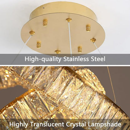 HAIXIANG Modern Glam Chandelier Crystal LED Remote Rings Chandelier Adjustable - Image 7