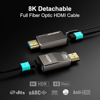 RUIPRO 8K Detachable Full Fiber Optic Armored HDMI 2.1 Cable 25FT, Ultra High - Image 2