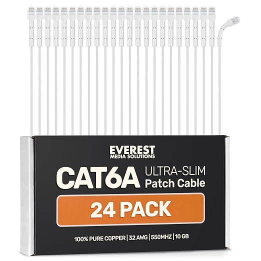 Everest Ultra Slim Cat6a Ethernet Patch Cables 1.5ft White by EverestMediaSolutions