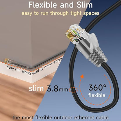 Cat6a Slim Ethernet Patch Cable 50ft Outdoor & Indoor, Flexible 10G Cat6 - Image 2