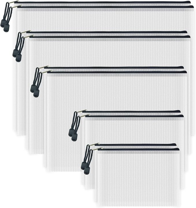 AUSTARK 10 Pcs Zipper File Bags, Waterproof Plastic Mesh Pouch by AUSTARK