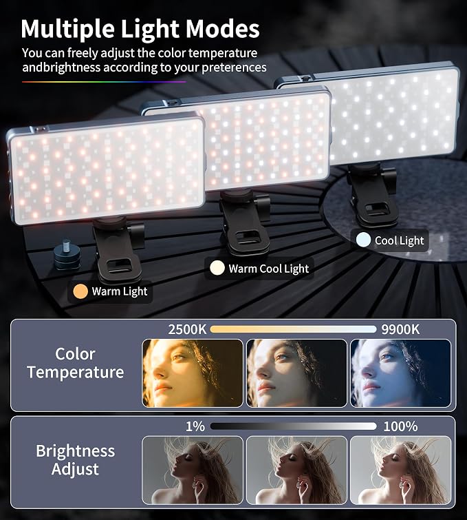 Selfie Camera Phone Light with Metal Hotshoe & Clip, CRI 96+ 2500K-9900K - Image 7