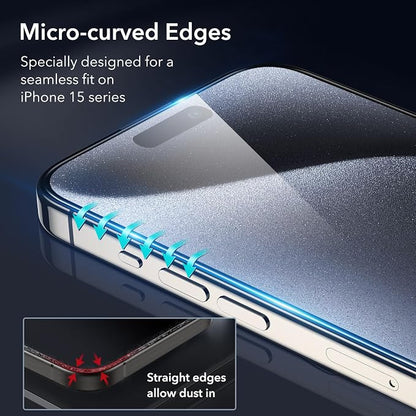ESR 3 Pack for iPhone 15 Pro Screen Protector, Full Coverage Tempered Glass Film - Image 4